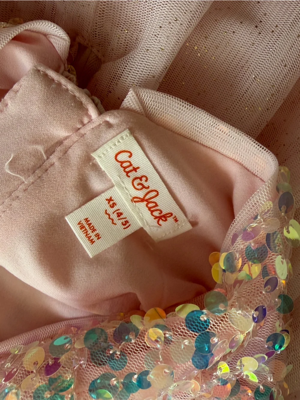 Cat & Jack Pink Sequin Tulle Dress for Girls Size XS 4/5